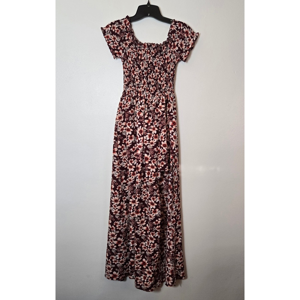 Justify Floral Maxi Dress Romper Combo Small Burgundy‎ Smocked Bodice High Slit